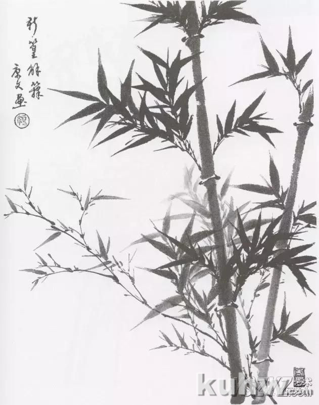 国画教学：竹子水墨写意画，写意竹子画法画法步骤图