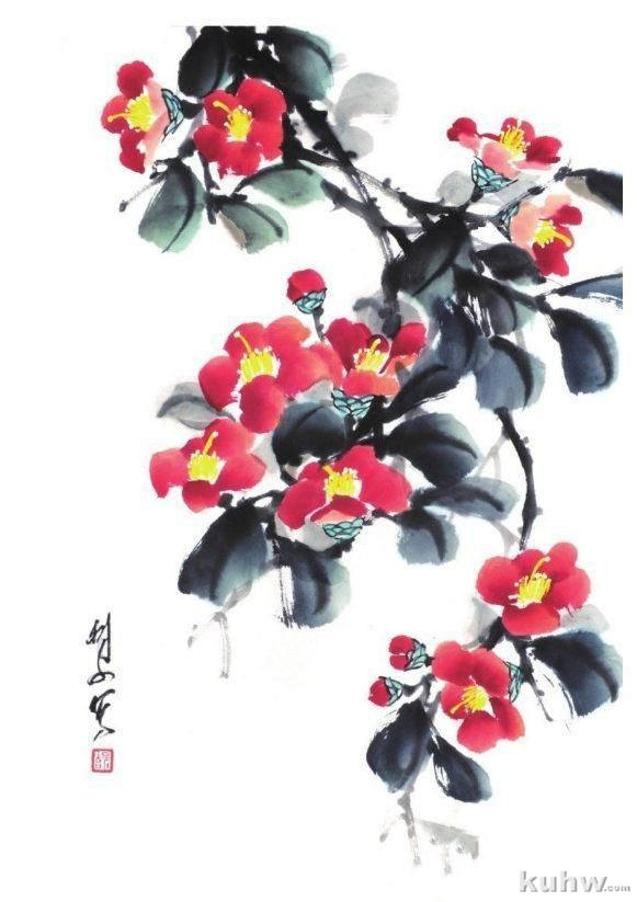 国画技法：山茶花的详细画法，真美！