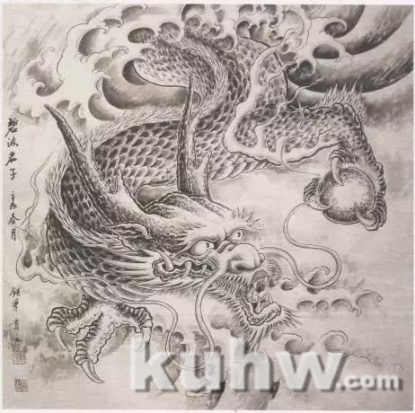 图文教程：中国彩墨龙的画法步骤图片 工笔水墨画龙的简笔画教程