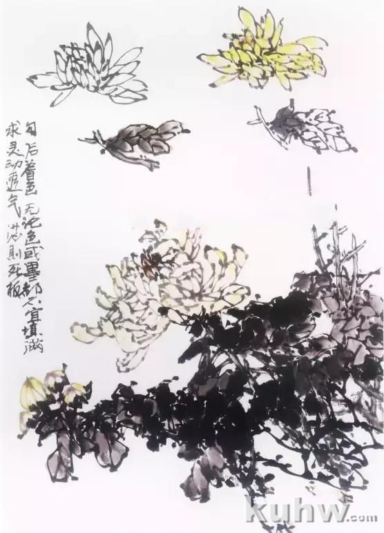 水墨画菊花的画法图文教程，水墨菊花创作技法步骤示范