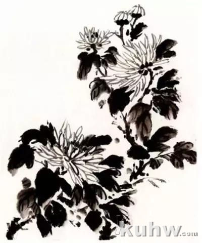 菊花写意画法步骤图文详解，菊花与叶的组合画法