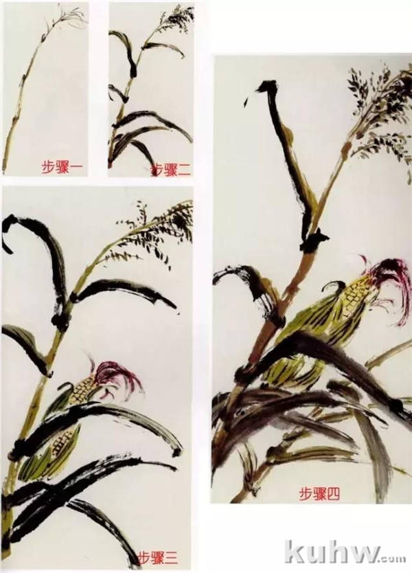 写意蔬菜画法图文教程 国画大白菜西红柿辣椒玉米香菇写意画法步骤图