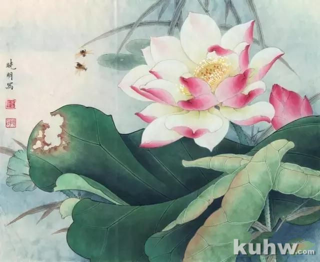 李晓明《荷花蜜蜂图》设色步骤与技法