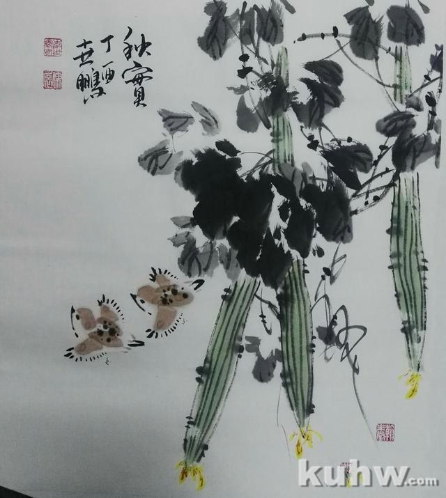 麻雀、丝瓜的分步画法及作品