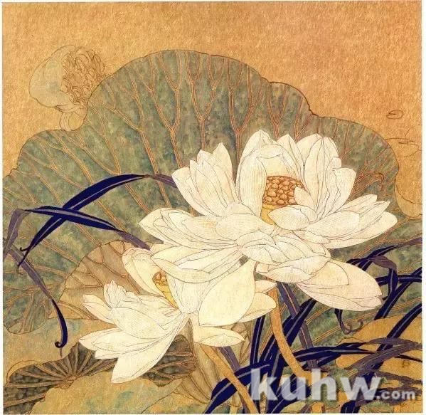 金笺绘画：工笔荷花染色画法步骤图文详解