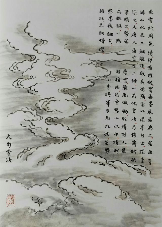 33幅黑白彩色对比图，讲解15种画山泉瀑布波涛云海等技法