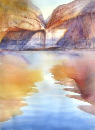 图4 -反射的孤独――水彩画鲍威尔湖由罗兰・李