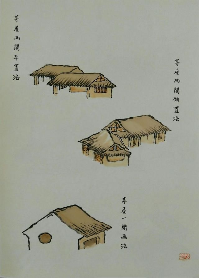 20张对比图，讲解山水画中28种画墙屋技法