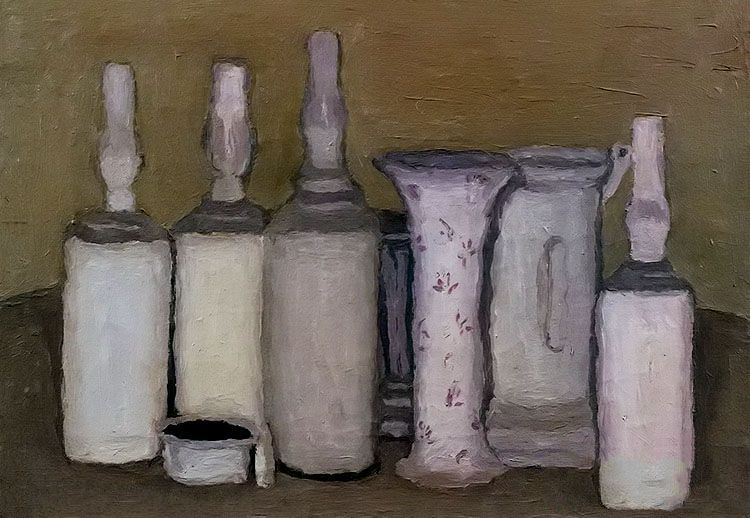 油画：《白瓶子》，画家：莫兰迪