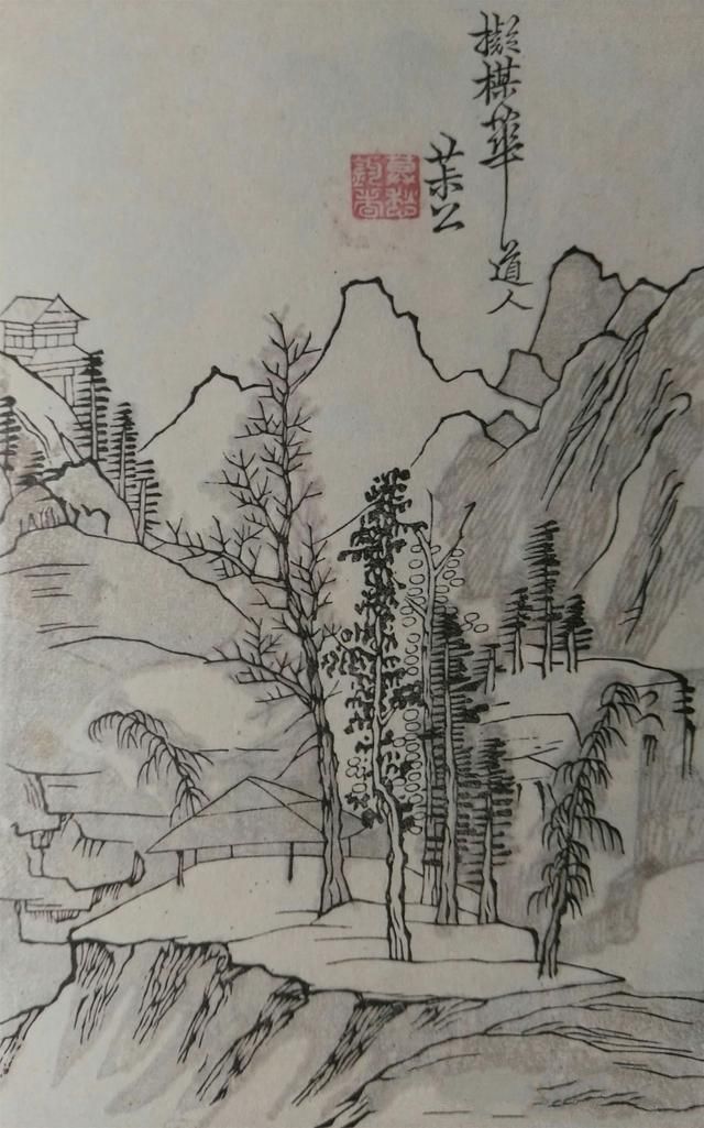 400多年前名家山水画摹仿画谱，30张套色与彩色的比对图