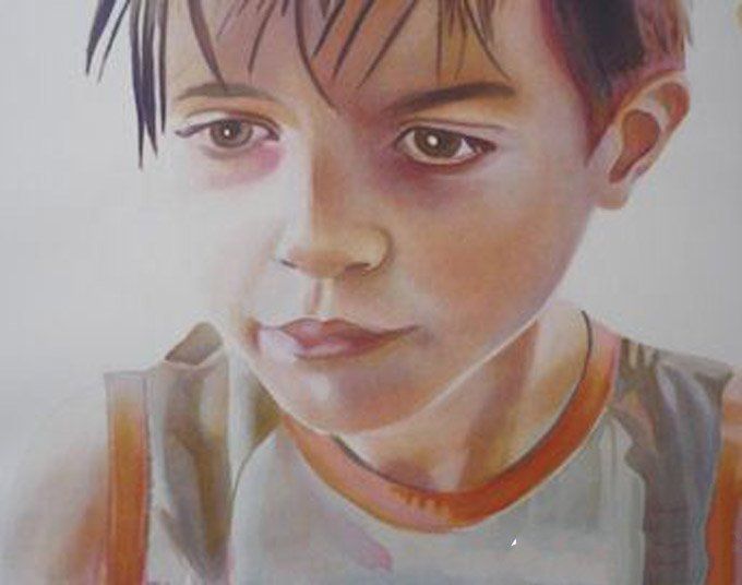 水彩肖像画教程:外国小男孩头像水彩画绘画步骤