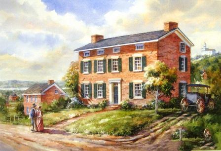门登霍尔桑德斯的埃利斯在伊利诺斯州的房子瑙沃。原始水彩画了罗兰•李