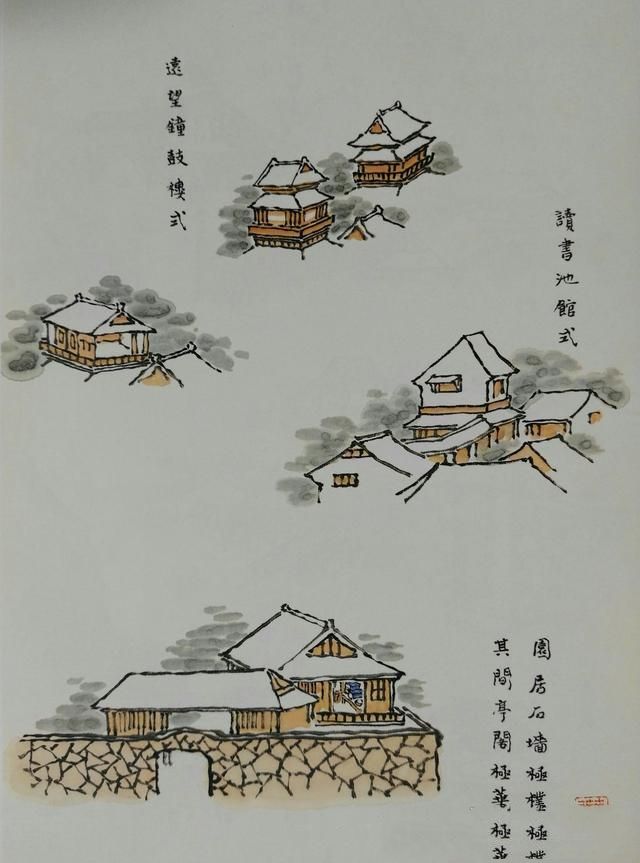 20张对比图，讲解山水画中28种画墙屋技法