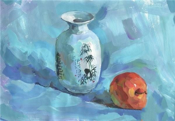 绘画快速入门之水粉瓶子和苹果的绘画技法