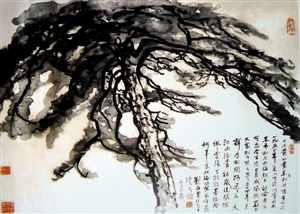 刘海粟1988年作品，中国画《黑虎松》