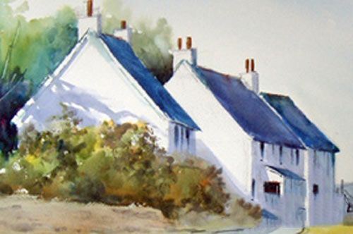 glazing with watercolours, cottages