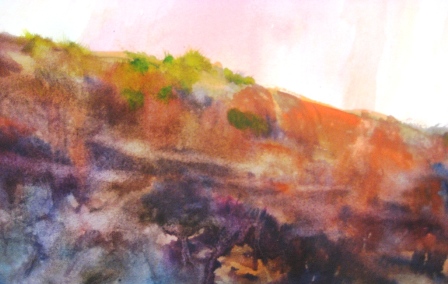 罗兰・李水彩示范过程中具有Kolob悬崖在锡安国家公园