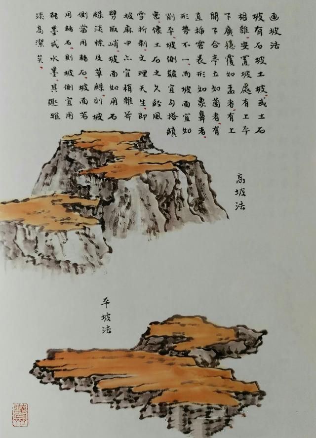 20幅黑白彩色对比图，讲解11种画山坡路径石壁等技法