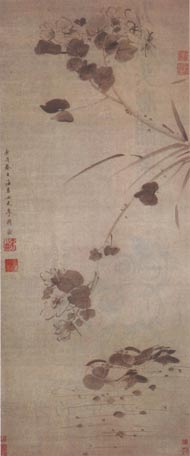 李因《芙蓉鸳鸯图》轴