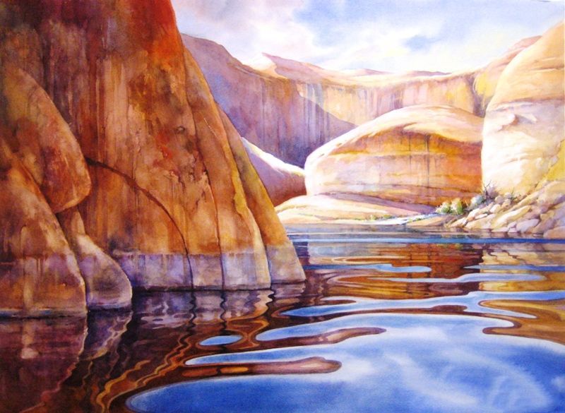 悬崖鲍威尔湖的水彩画