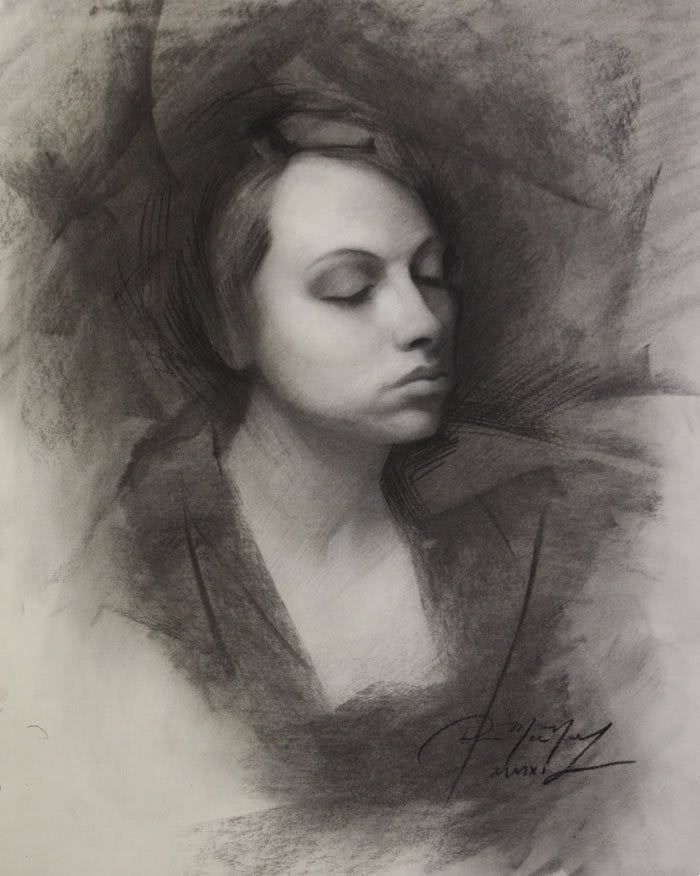 charcoal art portrait, learn to draw, free demonstration
