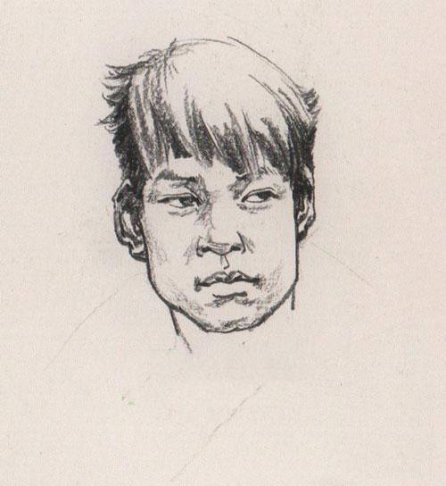 人物速写局部――正面男青年头像的画法