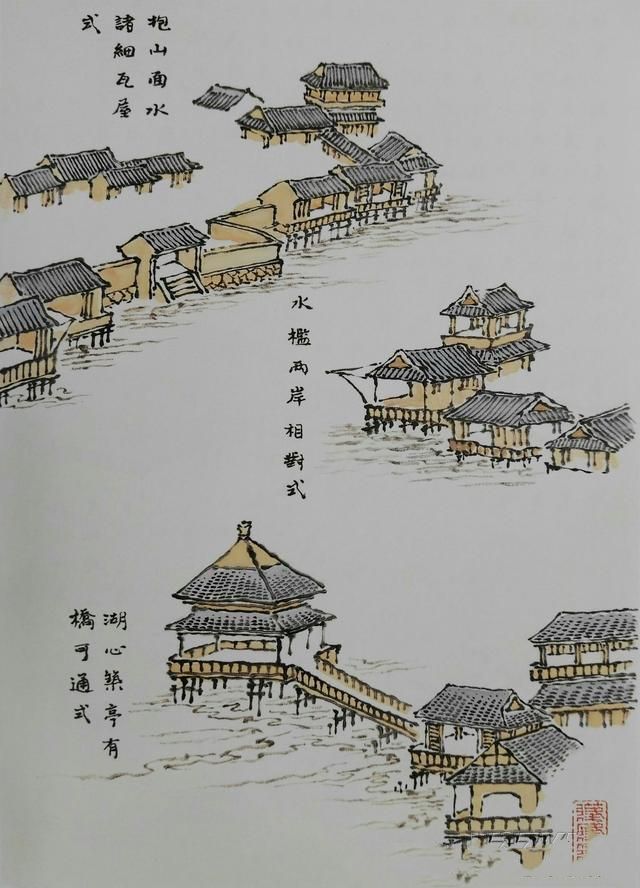 20张对比图，讲解山水画中28种画墙屋技法