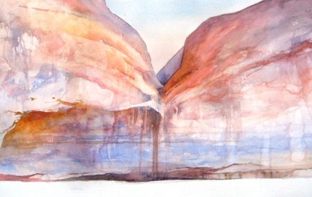 图3――反思――水彩画的孤独的鲍威尔湖由罗兰・李