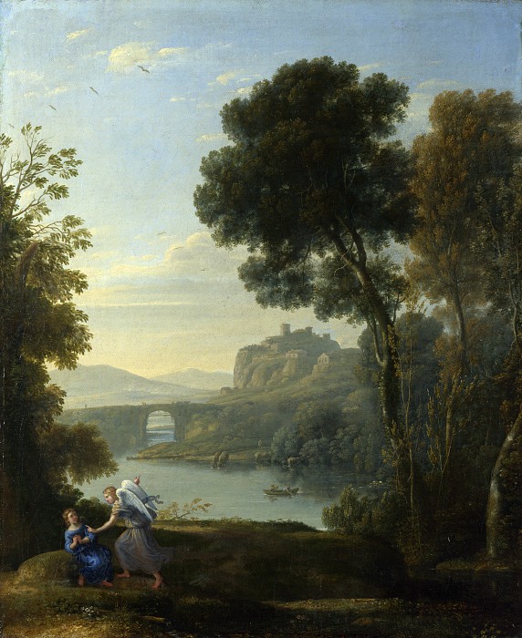 法国风景画家克劳德·洛兰(Claude Lorrain 1600-1682年)-《夏加与天使的风景》高清下载