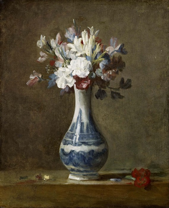 让·巴蒂斯特·西蒙·夏丁（1699-1779）–蓝色和白色花瓶中的花朵 高清下载