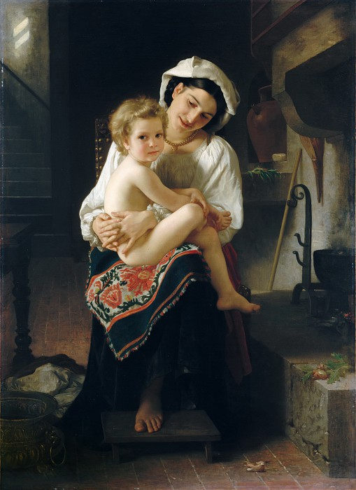 威廉·布格罗（William Bouguereau）–年轻的母亲凝视着她的儿童 油画高清