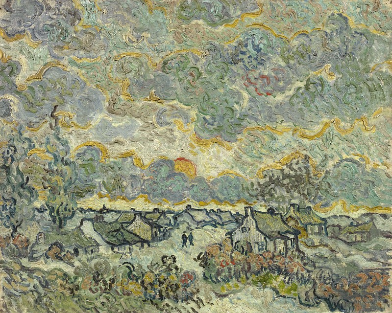 文森特·梵高（Vincent van Gogh） –小屋和柏树-怀念北布拉邦特油画