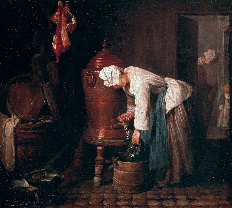 让·巴蒂斯特·西蒙·夏丁（Jean BaptisteSiméonChardin）（1699-1779）–女人从缸里抽水油画