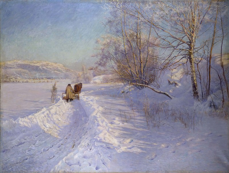 安希尔姆·舒尔茨伯格（1862-1945）（Anshelm Schultzberg） –1893年达拉纳降雪后的冬天早晨油画