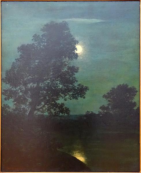 拉尔夫·布莱克洛克（Ralph Blakelock）-小溪上的月光油画