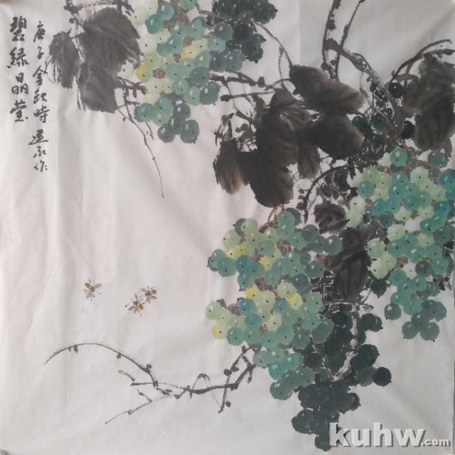 《碧绿晶莹》——绿葡萄和蜜蜂的画法