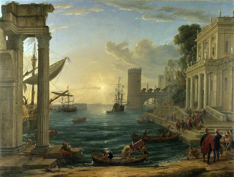 克劳德·洛兰（Claude Lorrain）-示巴皇后的登船油画