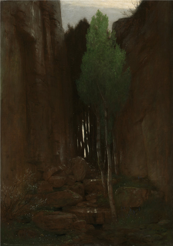 阿诺德·伯克林（瑞士，Arnold Böcklin）-春天在狭窄的峡谷中油画