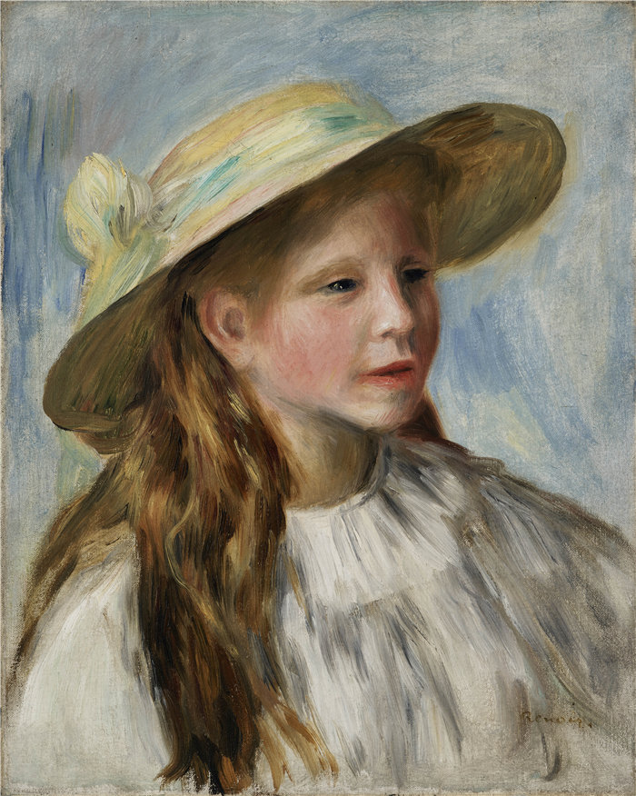 皮埃尔·奥古斯特·雷诺阿（Pierre Auguste Renoir ，法国，1841-1919 年）-戴帽子的小女孩