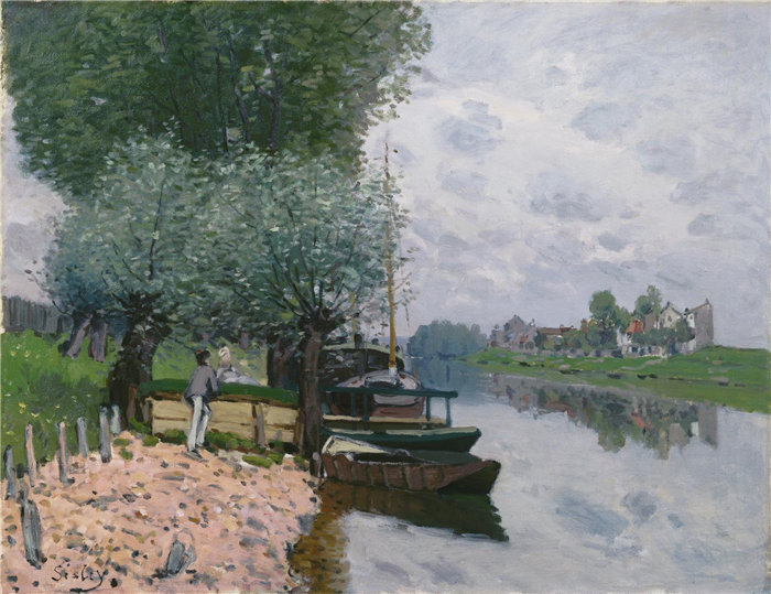 阿尔弗雷德·西斯利（Alfred Sisley），法国人，1839–1899 年-La Seine à Bougival油画