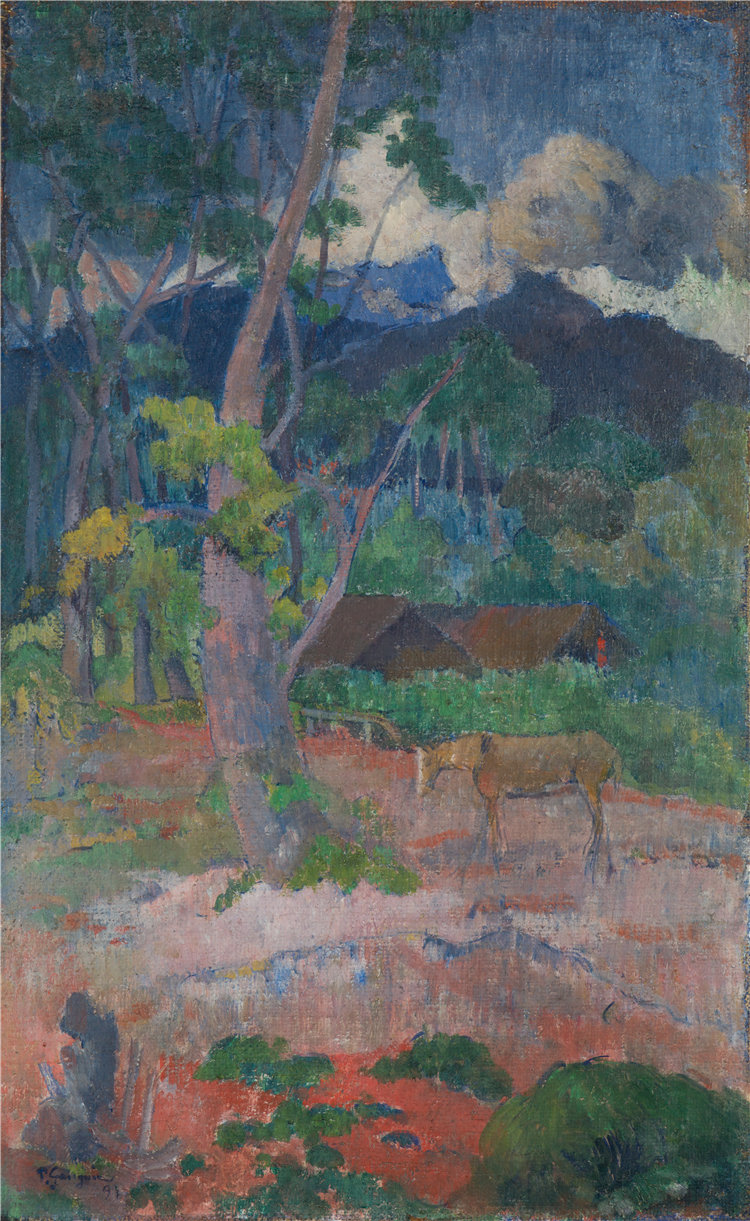 保罗·高更（Paul Gauguin）-一匹马的风景 法国油画