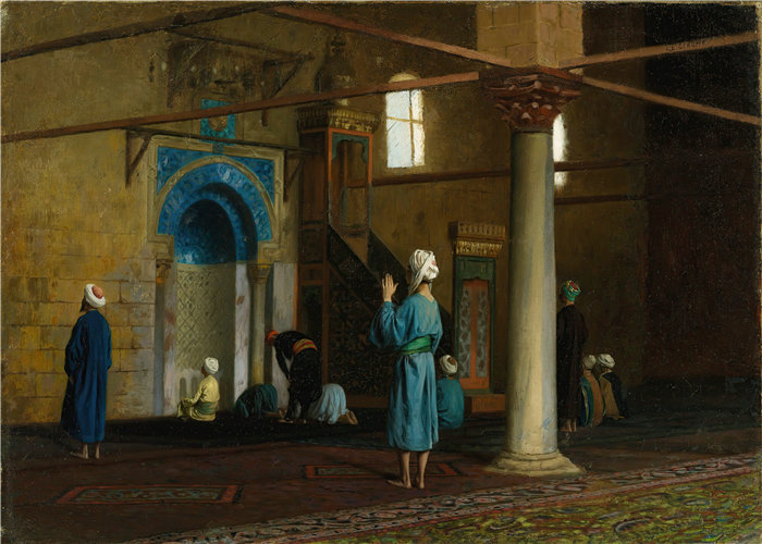 让·莱昂·杰罗姆(Jean-Léon Gérôme，法国) 油画-在祈祷中，开罗