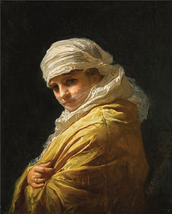 裹头巾的女人油画图片