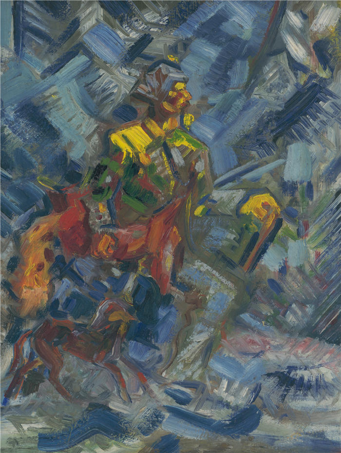 阿诺德·彼得·魏斯-库宾赞（Arnold Peter Weisz-Kubínčan，斯洛伐克画家）高清作品-《蓝色森林中的猎人 (1940)》