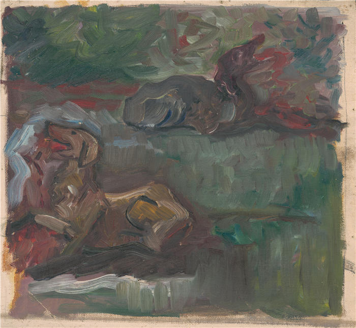 阿诺德·彼得·魏斯-库宾赞（Arnold Peter Weisz-Kubínčan，斯洛伐克画家）高清作品-《两只躺着的狗 (1930–1940)》