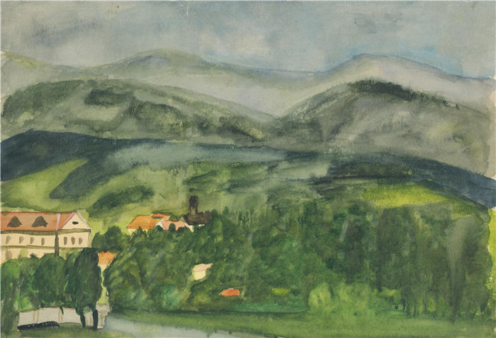 阿诺德·彼得·魏斯-库宾赞（Arnold Peter Weisz-Kubínčan，斯洛伐克画家）高清作品-《景观与房屋（1940-1944）》