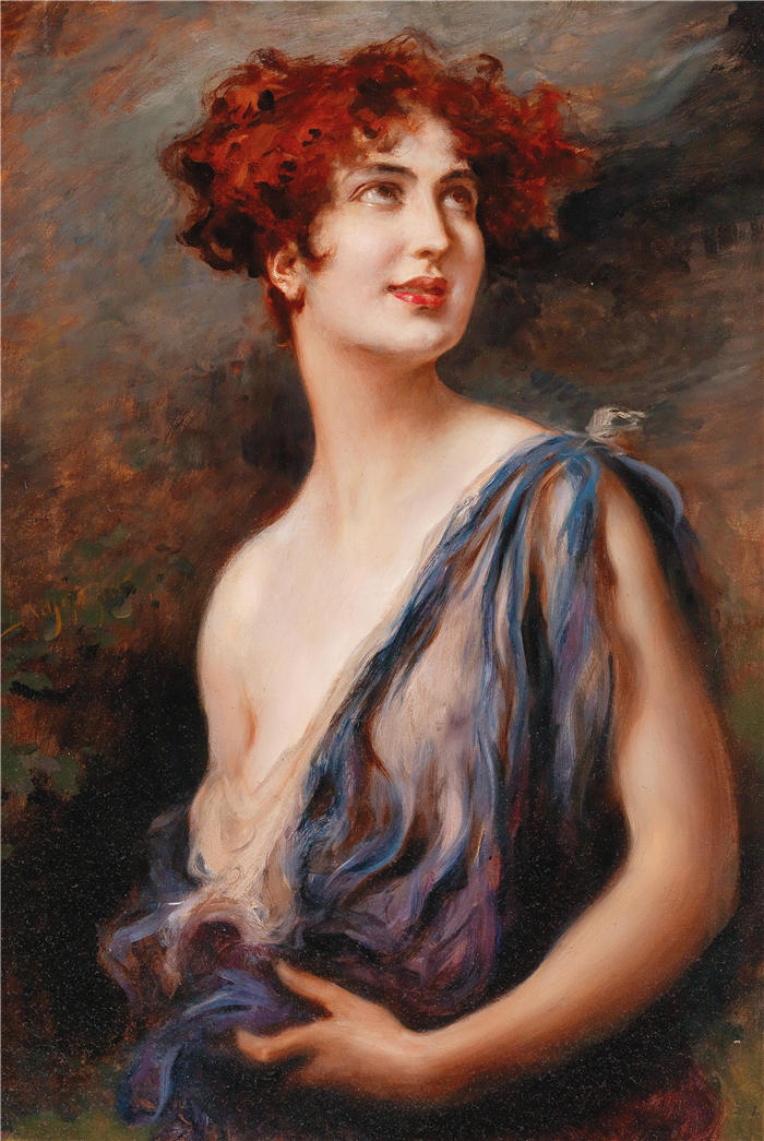 利奥波德·施穆茨勒（Leopold Schmutzler，德国画家）高清油画作品-《年轻美女》