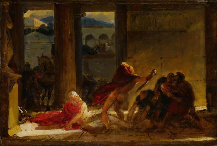 安·路易·吉罗代·特里奥松（ Anne-Louis Girodet de Roussy-Trioson，法国画家）高清作品-《皮洛士之死》