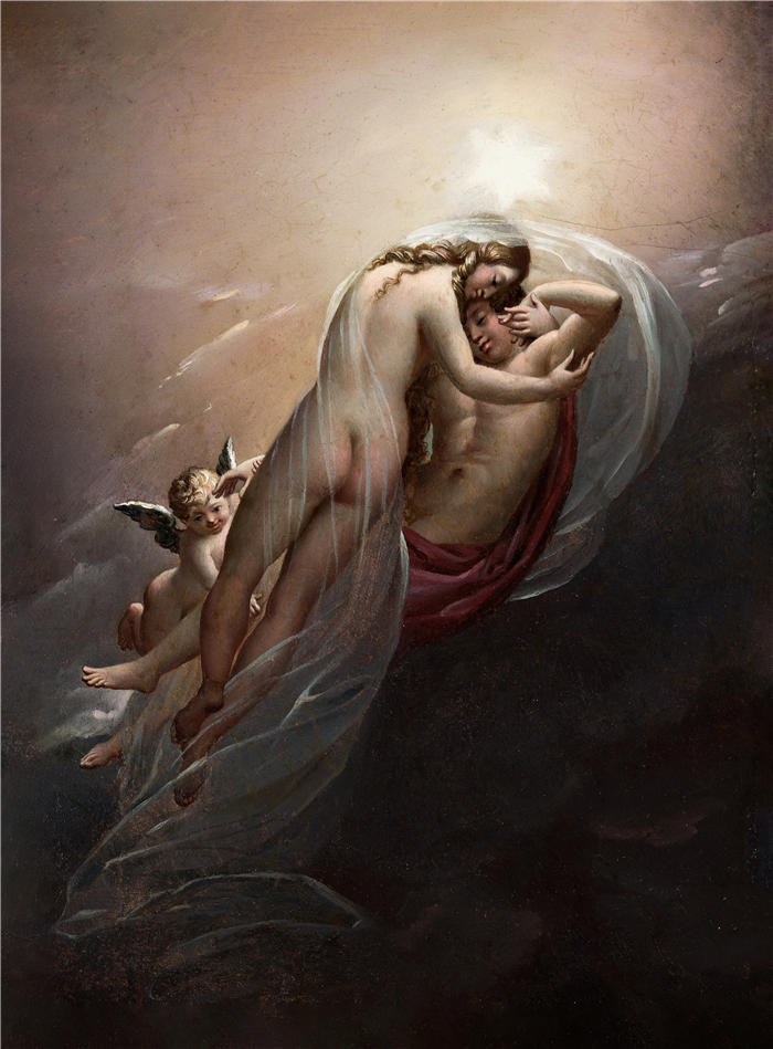 安·路易·吉罗代·特里奥松（ Anne-Louis Girodet de Roussy-Trioson，法国画家）高清作品-《极光和头颅（C.1810）》