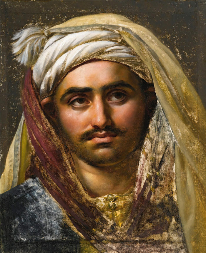 安·路易·吉罗代·特里奥松（ Anne-Louis Girodet de Roussy-Trioson，法国画家）高清作品-《一个年轻的土耳其人的头》